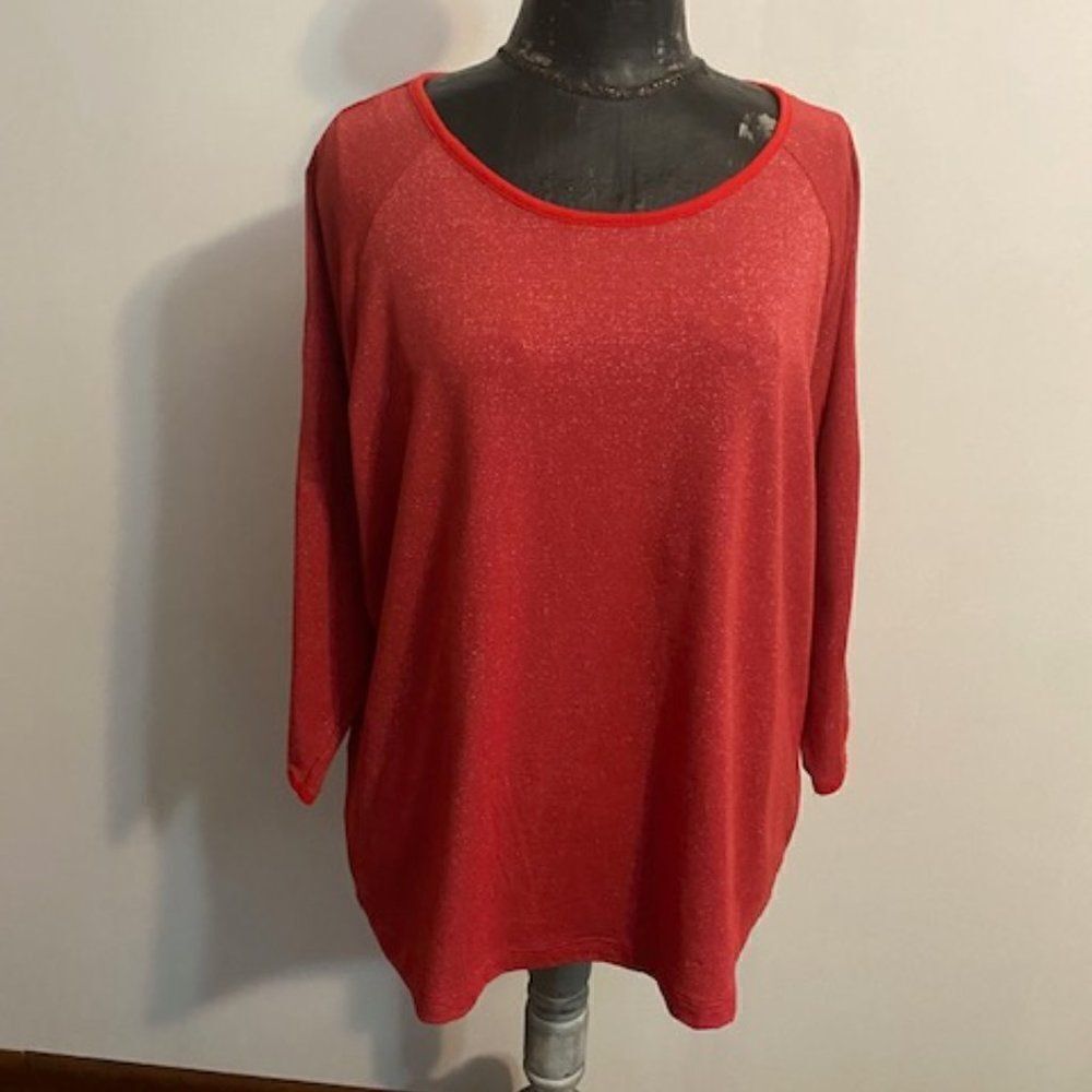 C.D. Daniels Red embellished sleeves (studs & mesh) top, size 1X